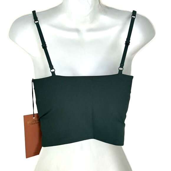 Girlfriend Collective Dark Green Sport Crop Top Sz small adjustable straps new - Picture 2 of 10